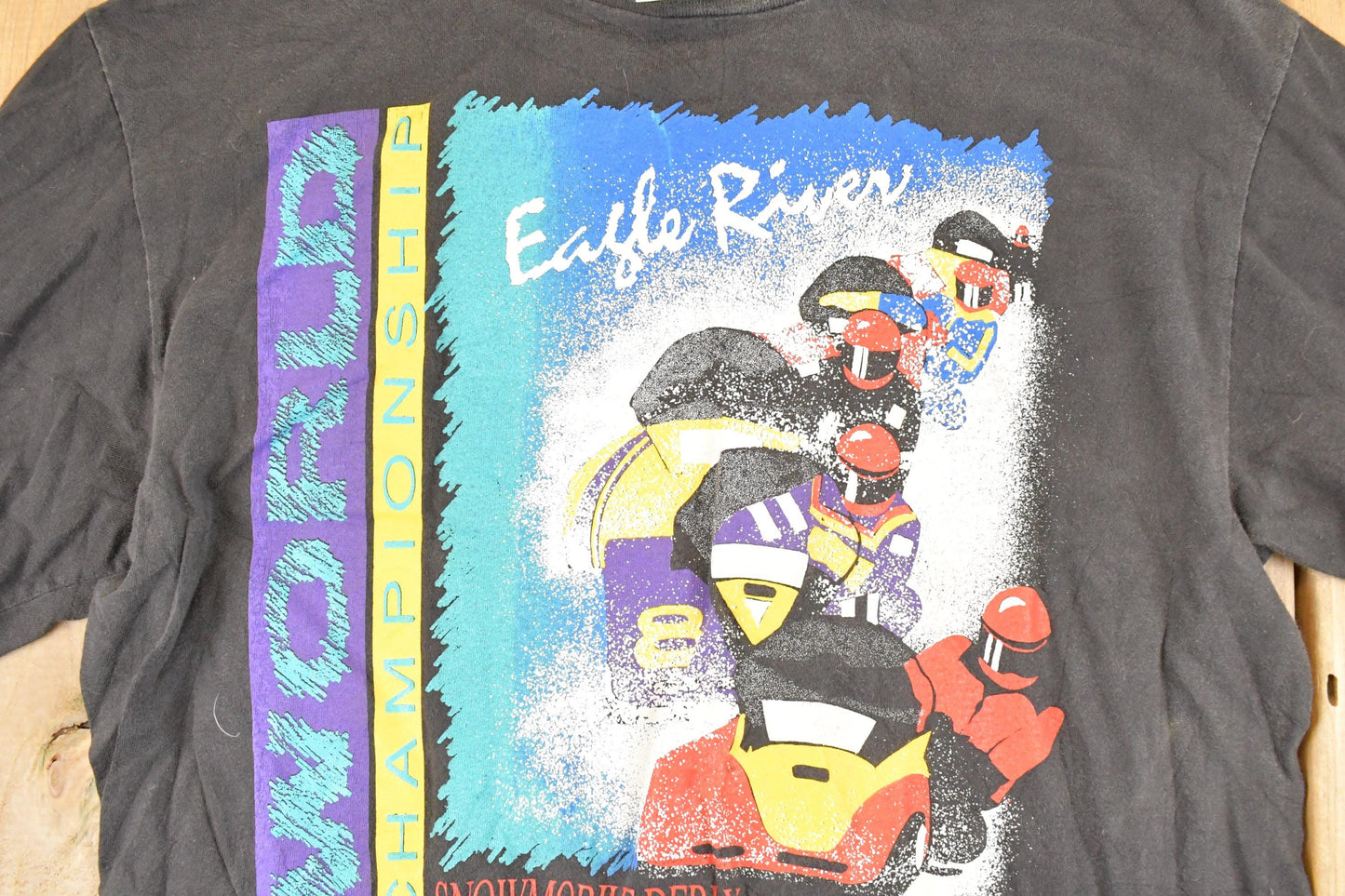 Vintage 1990s Eagle Valley Snowmobile Derby Graphic Print Crewneck Shirt Men's M