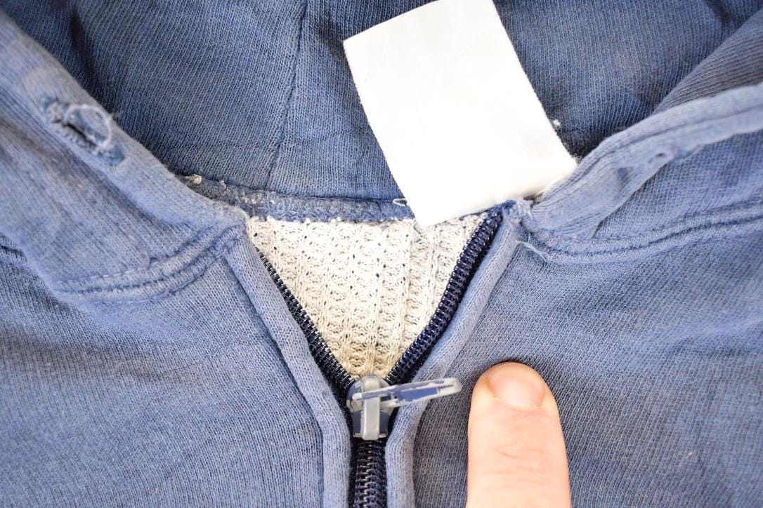 Vintage 1990s Thermal Lined Zip Up Blank Navy Hoodie Sweatshirt Men's L