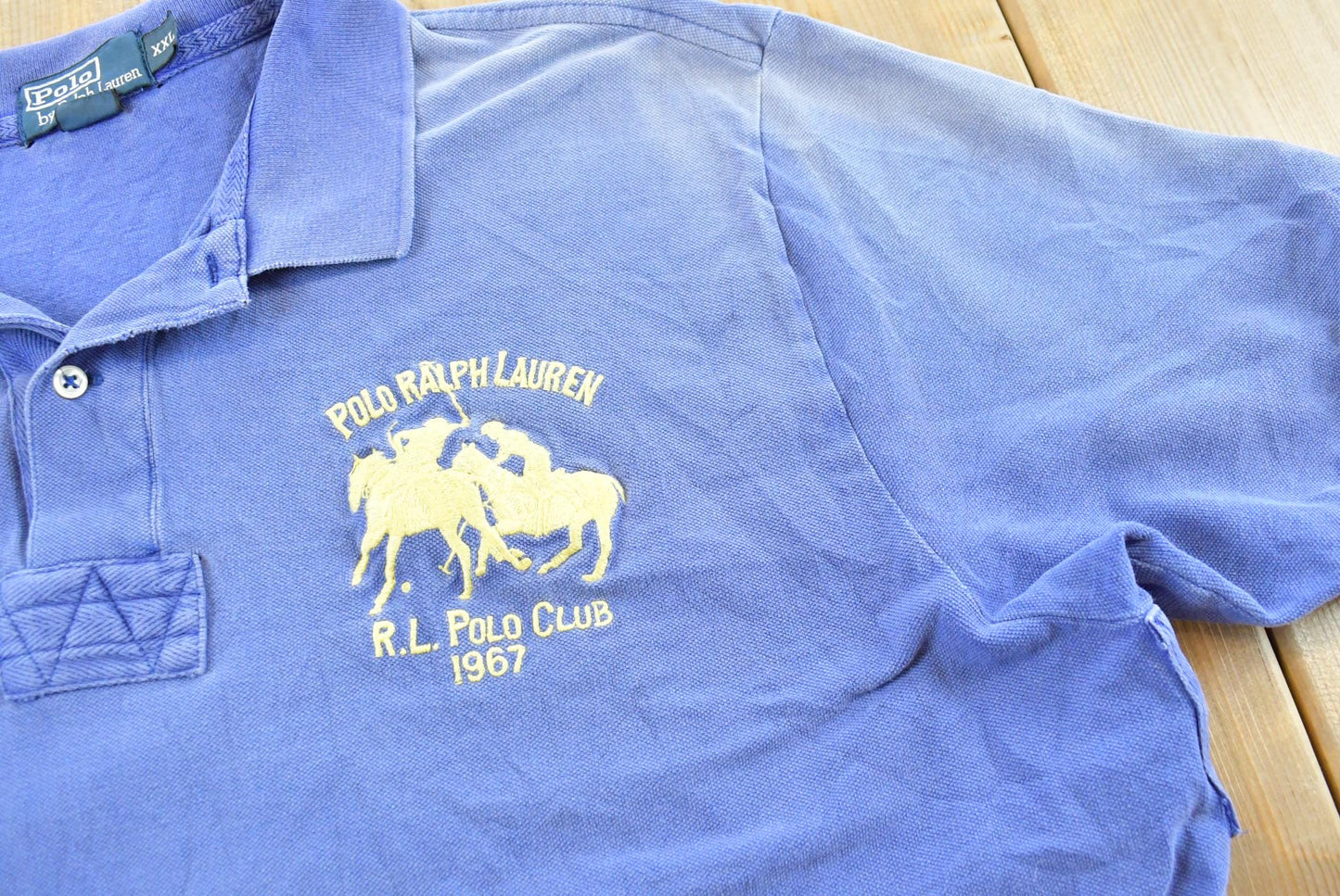Vintage 1990's Polo Ralph Lauren Blue Double Pony Dual Match Number 2 Collared Golf T Shirt Men's XL