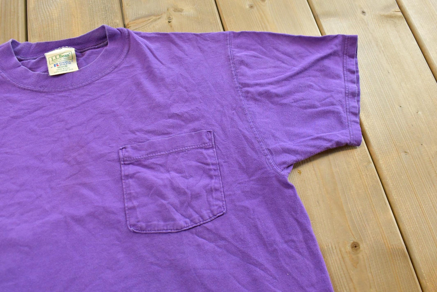 Vintage 1990s LL Bean Russell Athletic Blank Purple Pocket T-Shirt Mens M