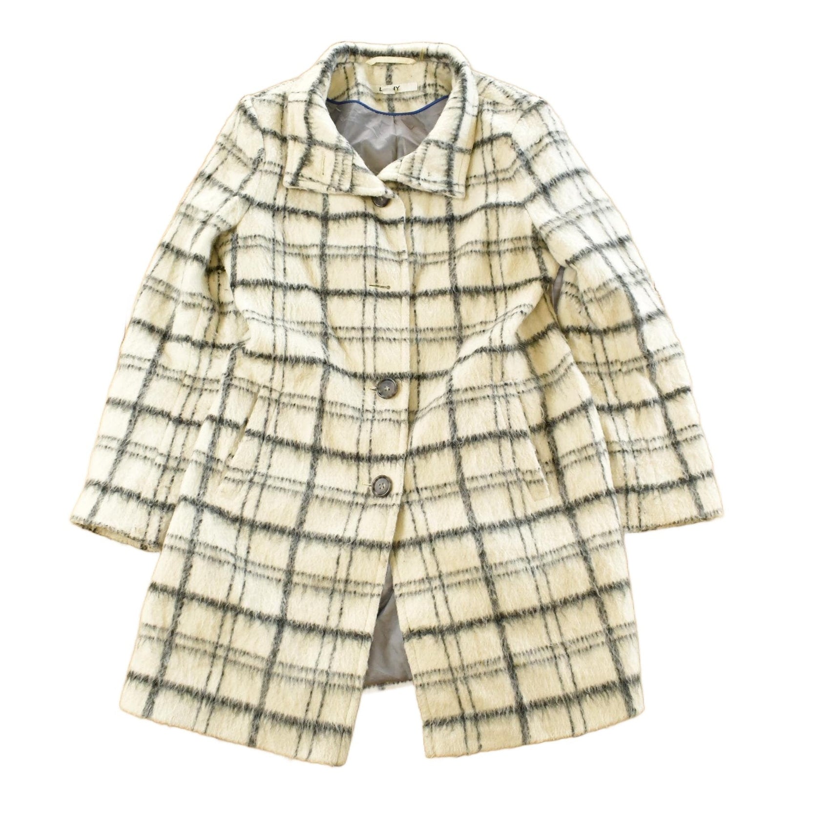 Vintage 1990s DKNY Wool Plaid Trench Coat Women's Medium