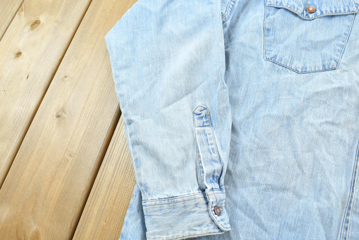 Vintage 1990s Stetson Harley Davidson Embroidered Button Up Denim Shirt Men's L
