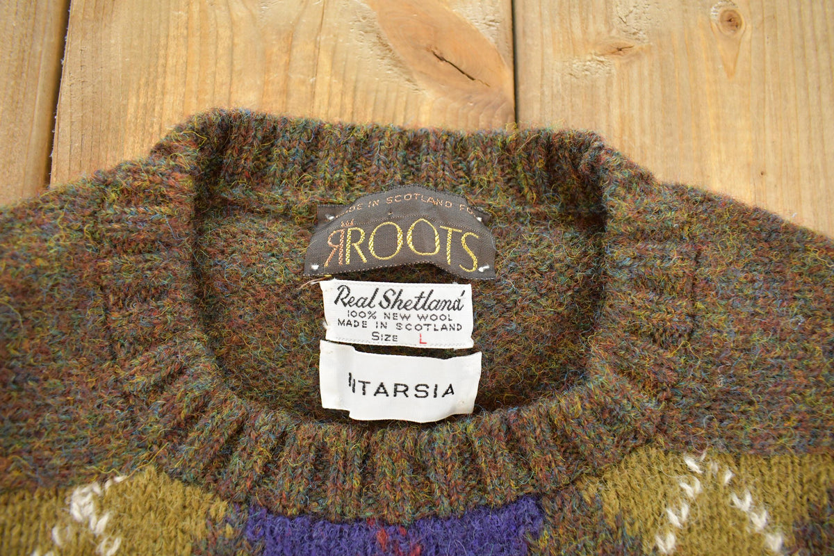 Vintage 1990s Roots Argyle Knit Pullover Sweater Men's L