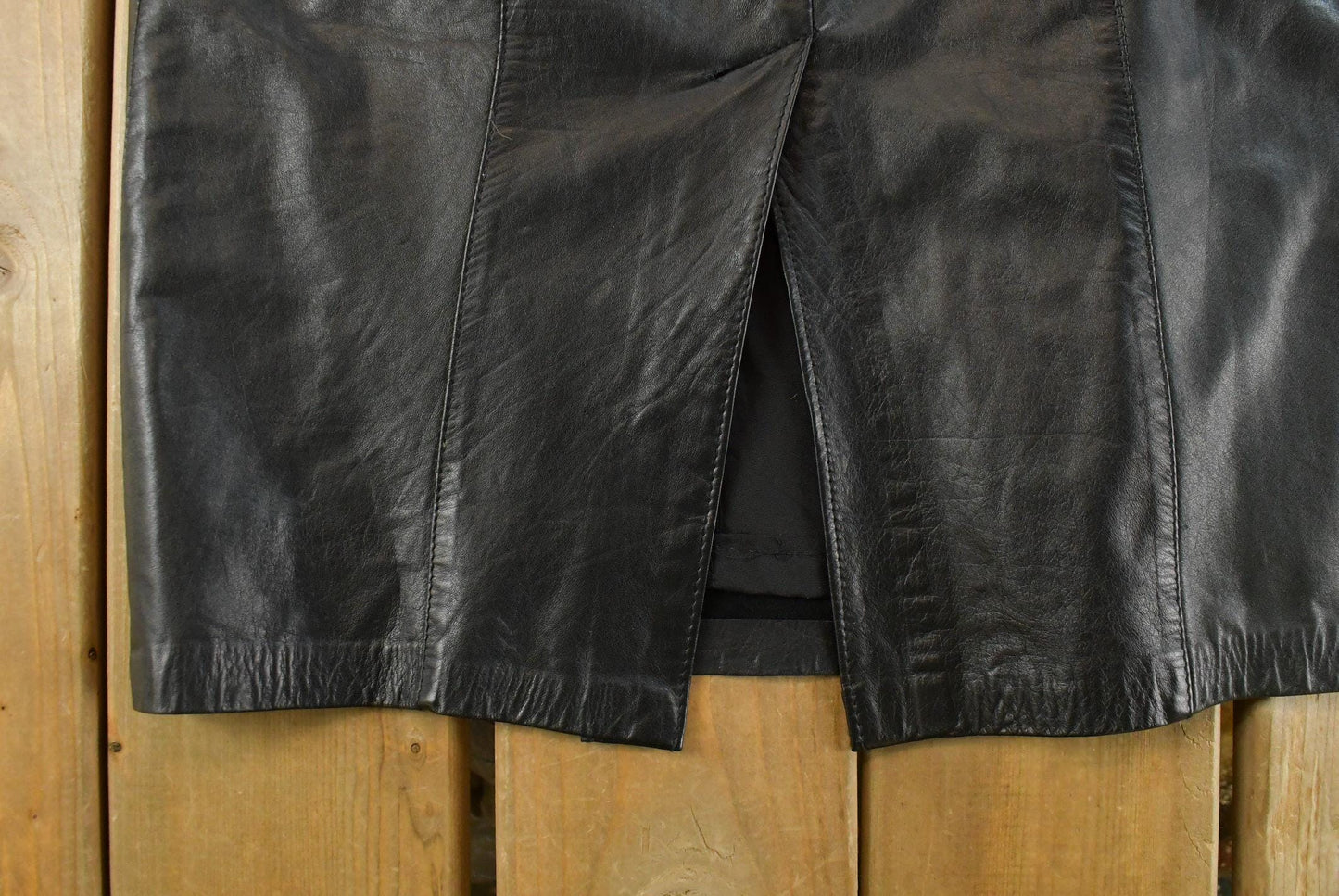 Vintage 1990s Black Leather Skirt Women's 8