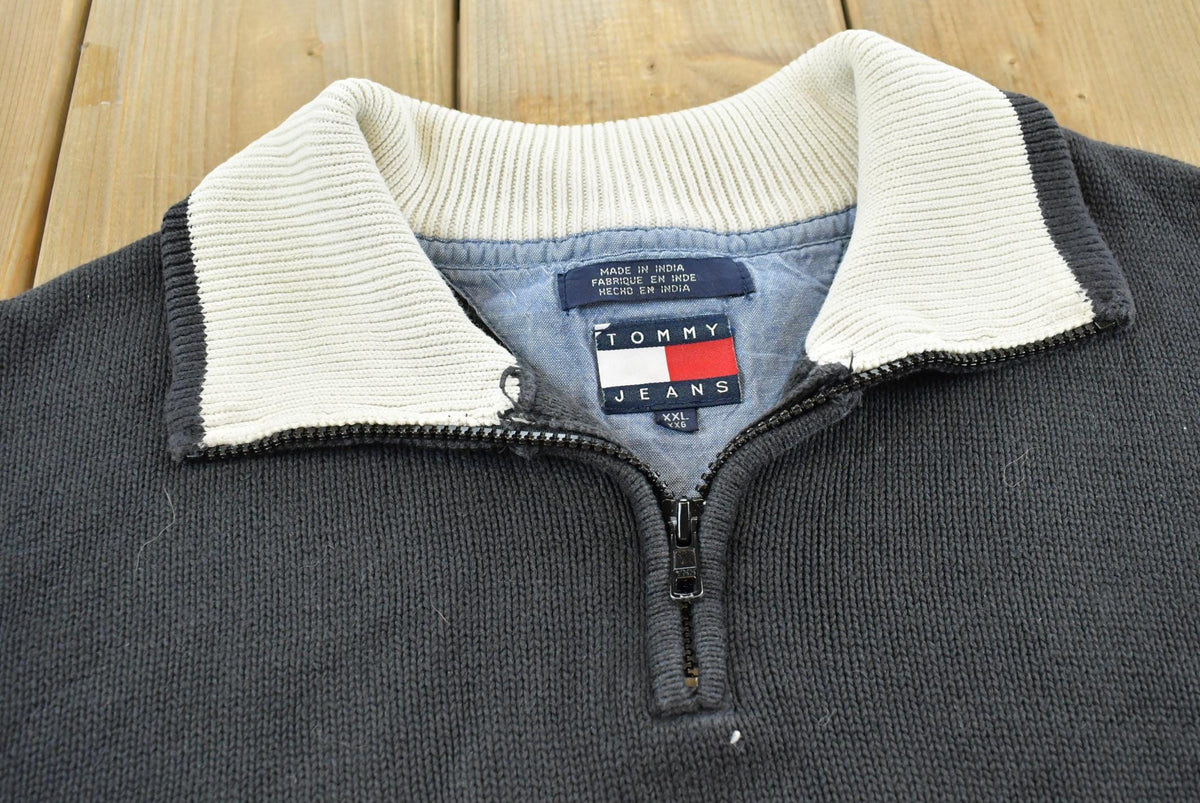 Vintage 1990s Tommy Hilfiger Striped Quarter Zip Knit Sweater Men's L