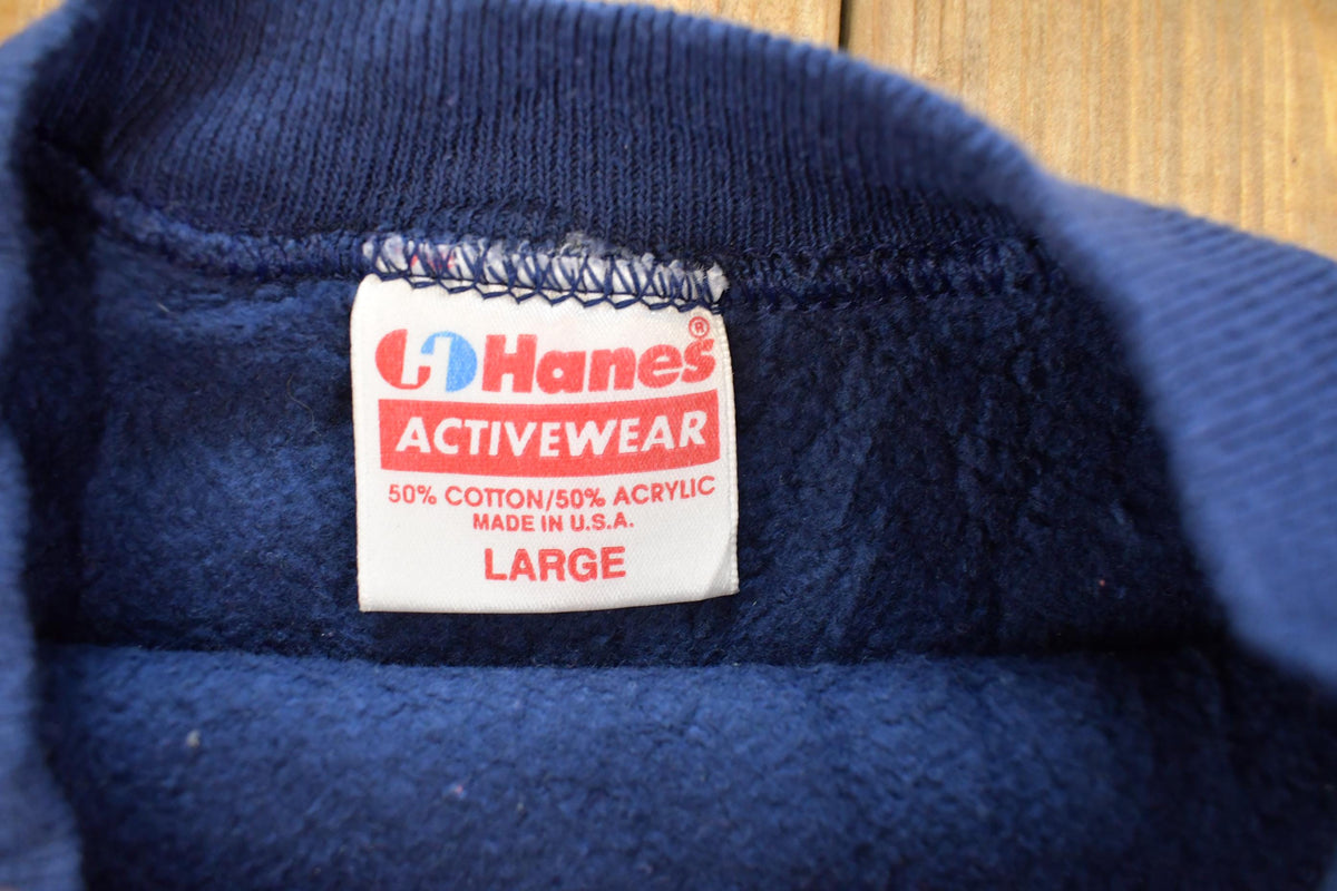 Vintage 1990s Hanes Activewear Blank Navy Raglan Crewneck Sweatshirt Men's M