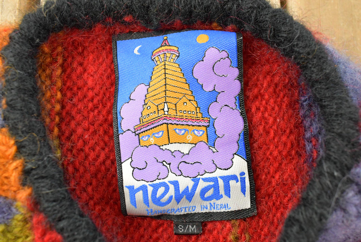 Vintage 1990s Newari Abstract Knit Cardigan Sweater Women's M
