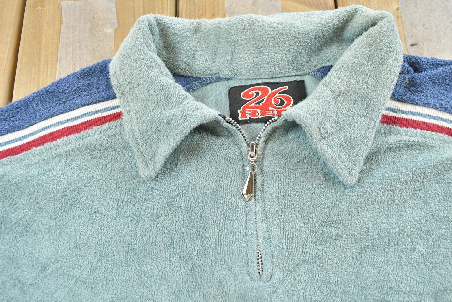 Vintage 1990s 26 Red Quarter Zip Terry Cloth Collared T-Shirt Mens XL