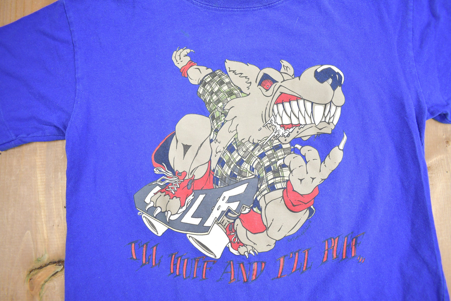 Vintage 1990s Skateboarding Wolf Graphic T Shirt Men's Large