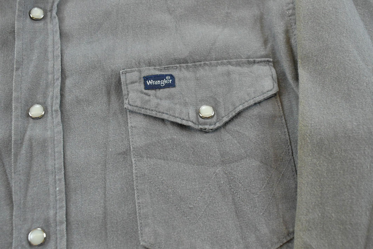 Vintage 1990s Wrangler Gray Canvas Button Up Snaps Western Shirt Men's L