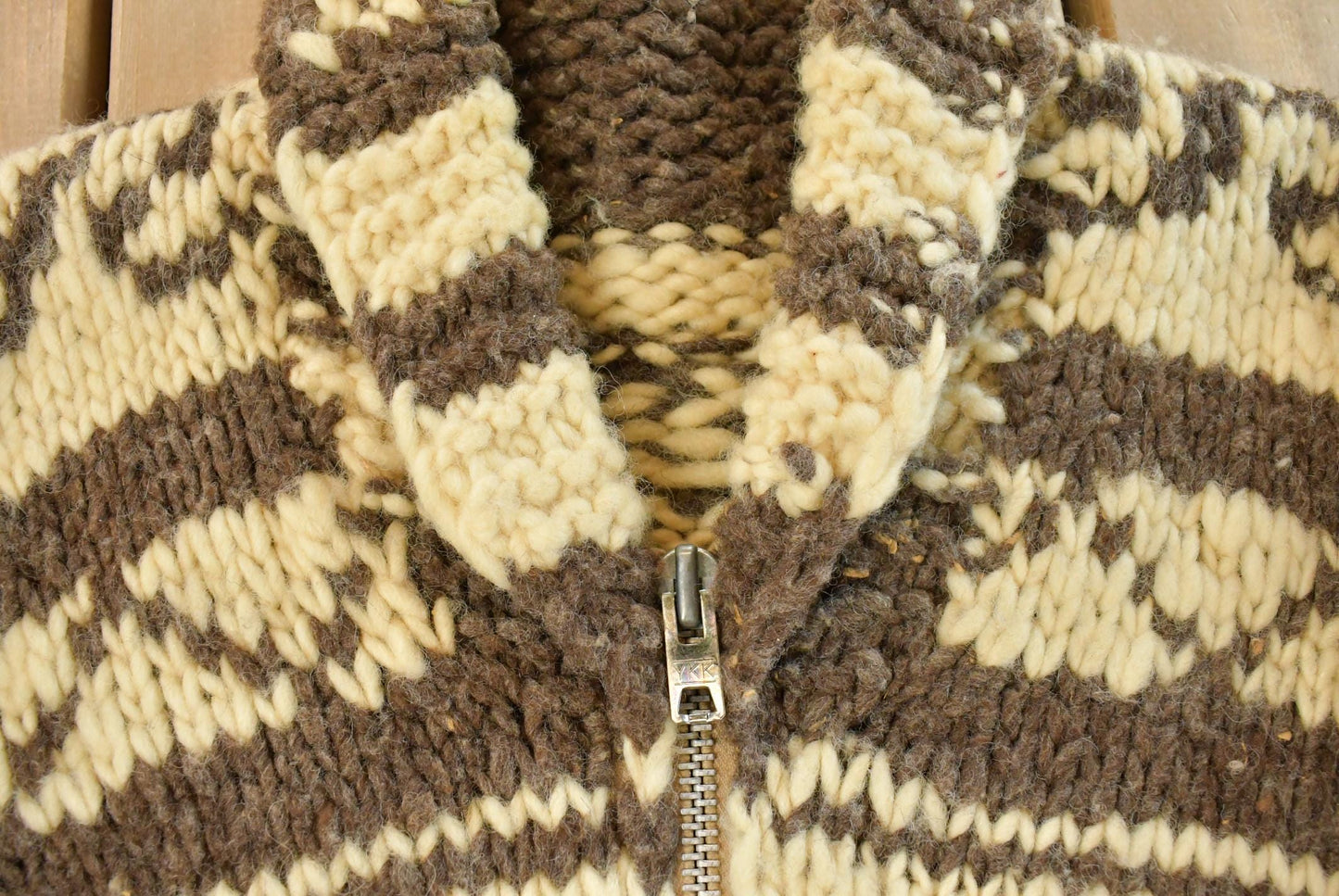 Vintage 1970s Cowichan Wool Full Zip Hand Knit Sweater Men's L