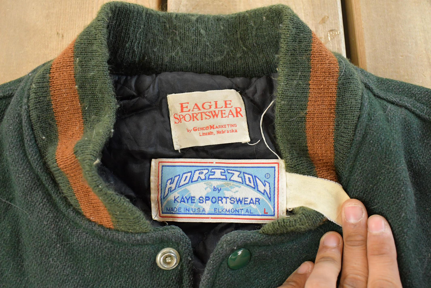 Vintage 1990s Eagle Sportswear Embroidered Wool Leather Varsity Jacket Men's L