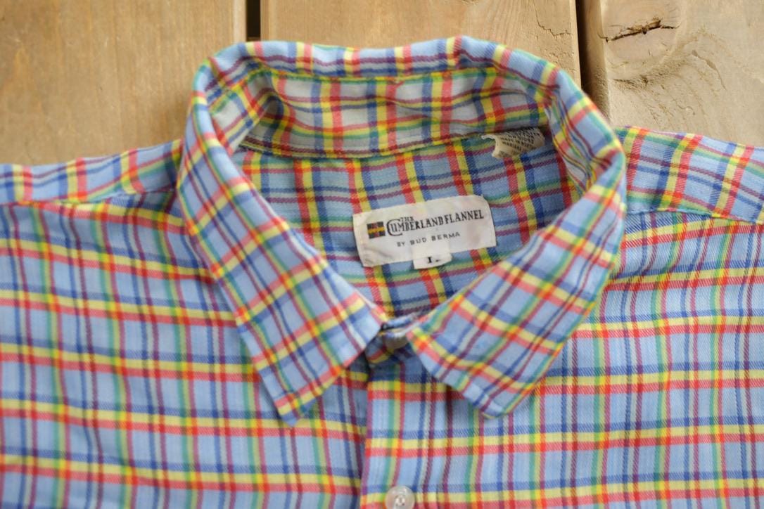 Vintage 1960s Cumberland Flannel Check Button Up Shirt Men's Medium