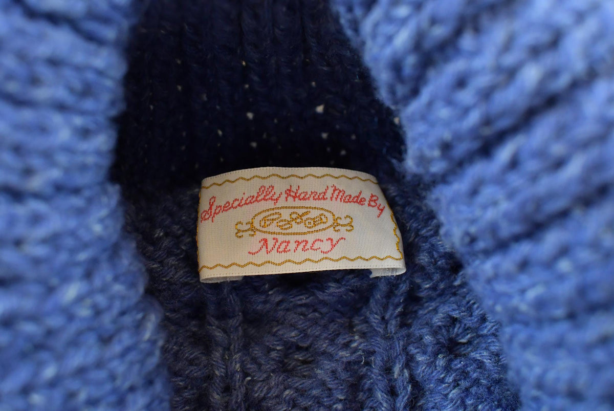 Vintage 1980s Hand Made Wool Cable Knit Shawl Collar Sweater Women's L