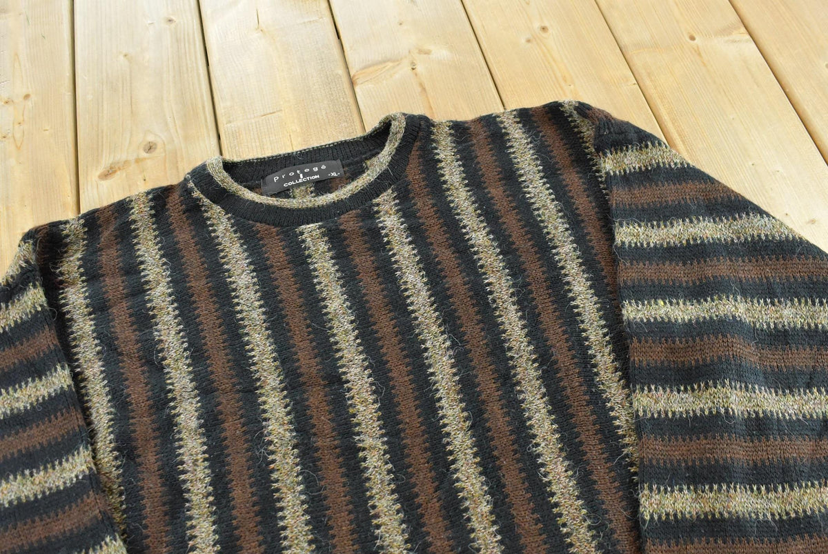 Vintage 1990s Protégé Striped Knit Crewneck Sweater Men's L