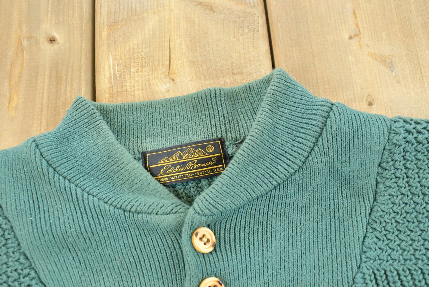 Vintage 1990s Eddie Bauer Henley Collar Quarter Button Cotton Knit Sweater Men's L / 90s Streetwear / Layering