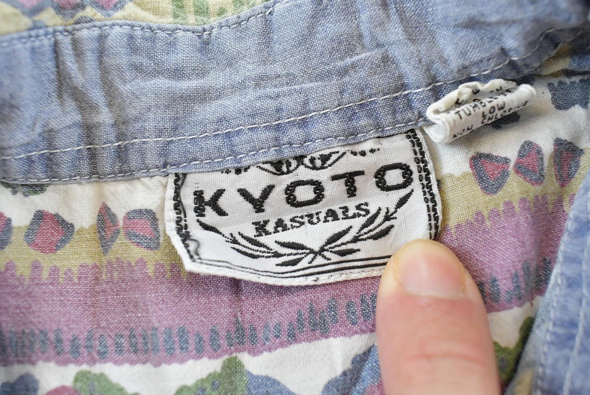 Vintage 1990s Kyoto Kasuals Striped Abstract Pattern Button Up Blouse Shirt Women's M