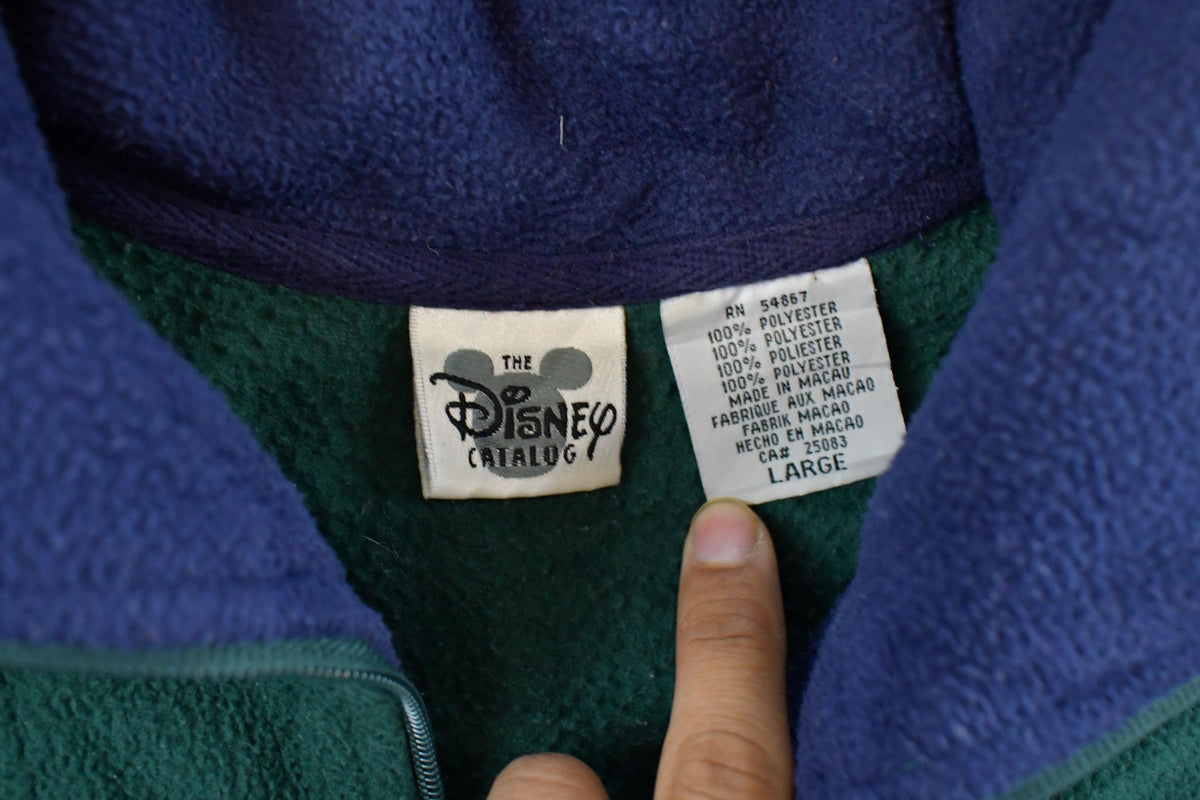 Vintage 1990s Snow White Seven Dwarves Disney Quarter Zip Fleece Sweater Men's Large / 90s Embroidered Retro Cartoon Sweatshirt