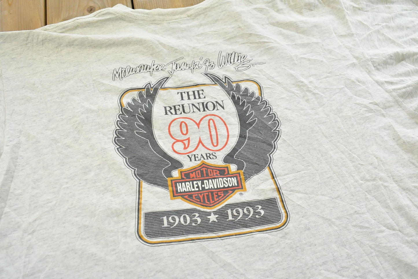 Vintage 1993 The Reunion 90 Years Harley Davidson T-Shirt Mens XL