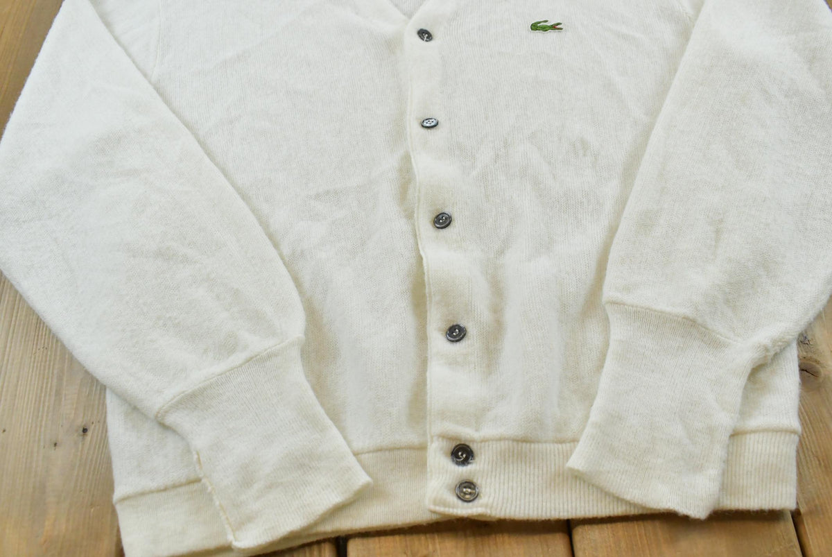 Vintage 1980s Izod Lacoste White Acrylic Knit Cardigan Sweater Men's L