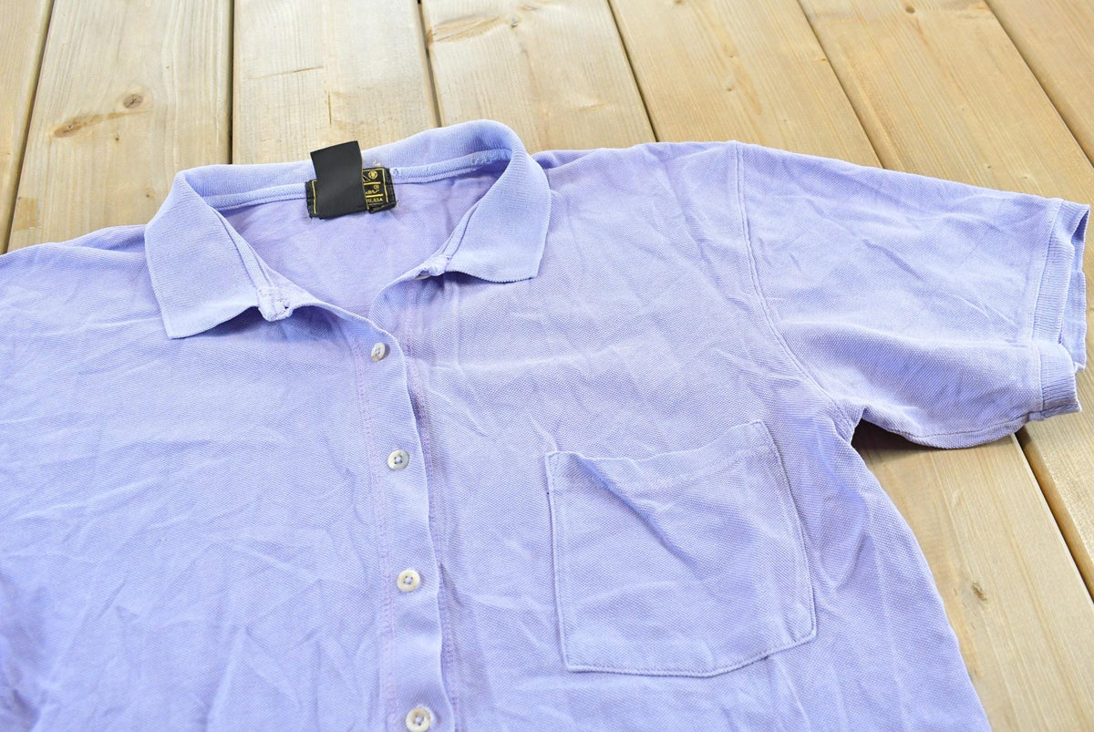 Vintage 1990s Eddie Bauer Light Purple Lilac Full Button Up Polo Shirt Women's L