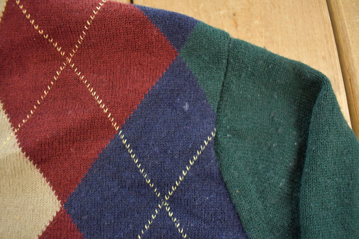 Vintage 1990s Argyle Knit V-Neck Pullover Sweater Men's L