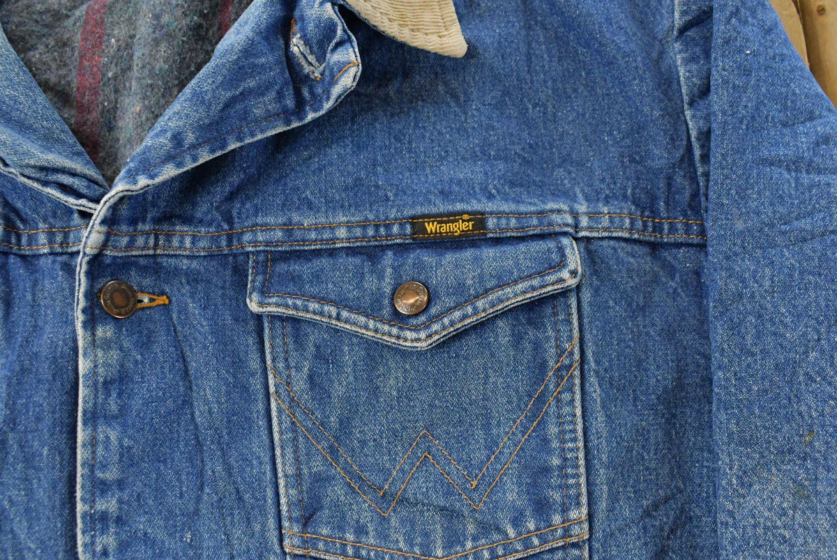 Vintage 1980s Wrangler Western Wear Blanket Lined Denim Jean Jacket Men's XL