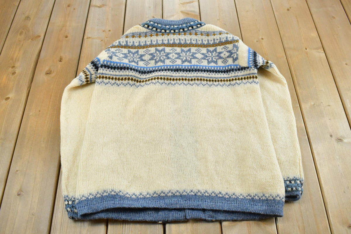 Vintage 1980s Norlander Wool Knit Cardigan Sweater Women's L / Vintage Cardigan / Button Up Cardigan / 80s Nordic Sweatshirt / Fair Isle