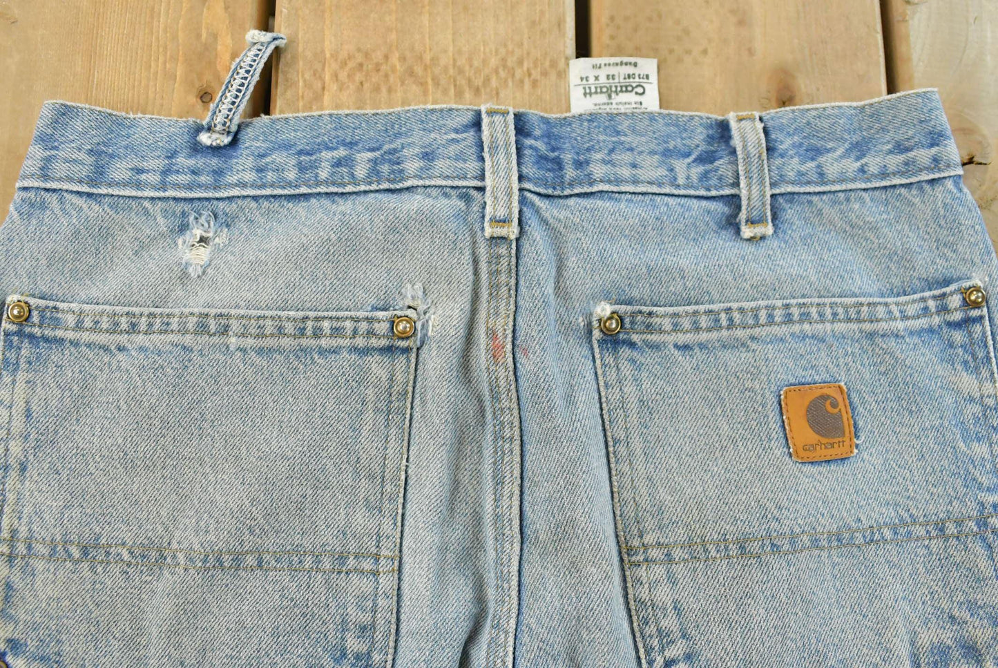 Vintage 1990s Carhartt Distressed Double Knee Denim Work Jeans Men's 31 x 33