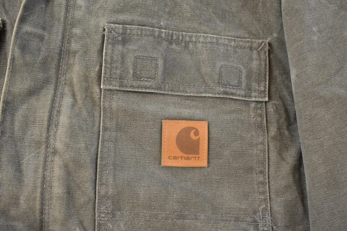 Vintage 1990s Sun Faded Distressed Carhartt Arctic Quilt Traditional Work Jacket Men's 2XL Tall