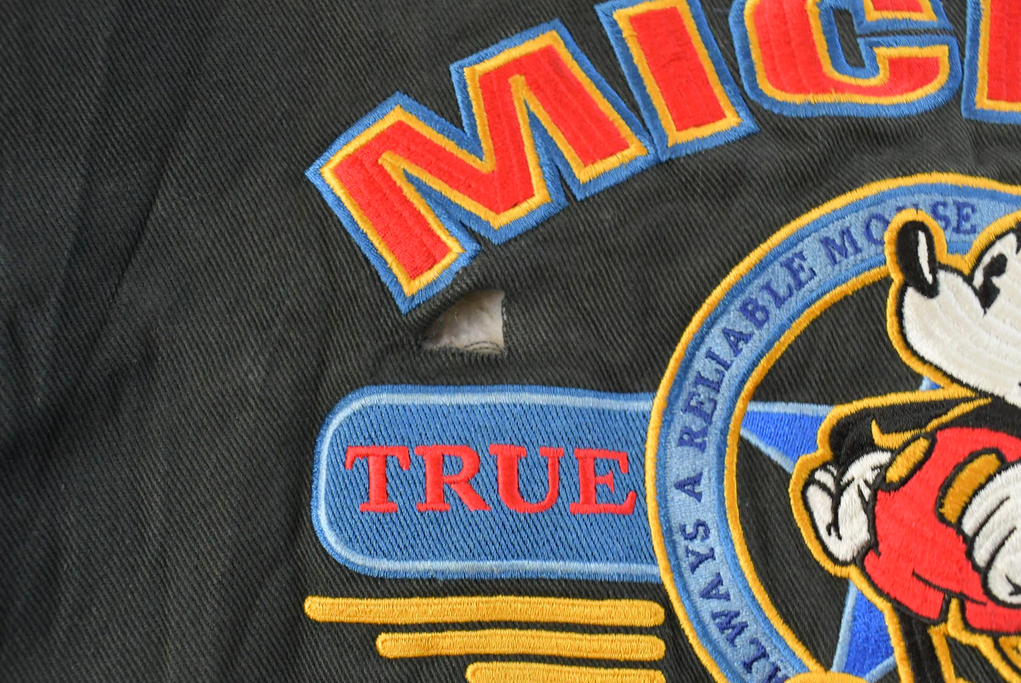 Vintage 1990s Thrashed Mickey Mouse Disney Varsity Snap Button Jacket Men's M