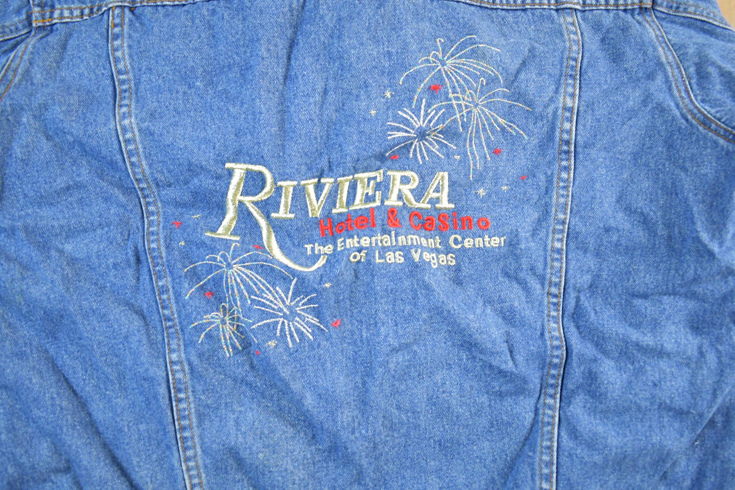Vintage 1990s Riviera Casino Denim Jean Trucker Jacket Men's Small