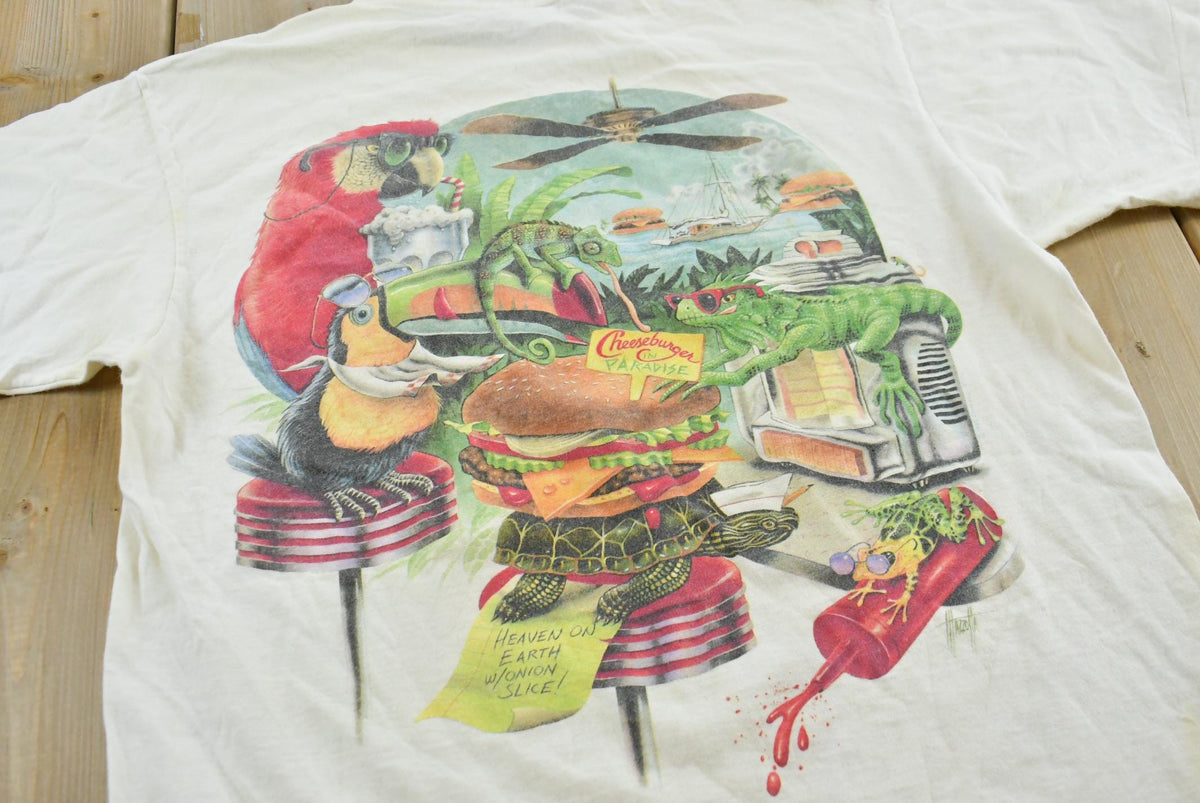 Vintage 1995 Jimmy Buffett's Caribbean Soul Cheese Burger in Paradise Souvenir Single Stitch Graphic T-Shirt Men's M