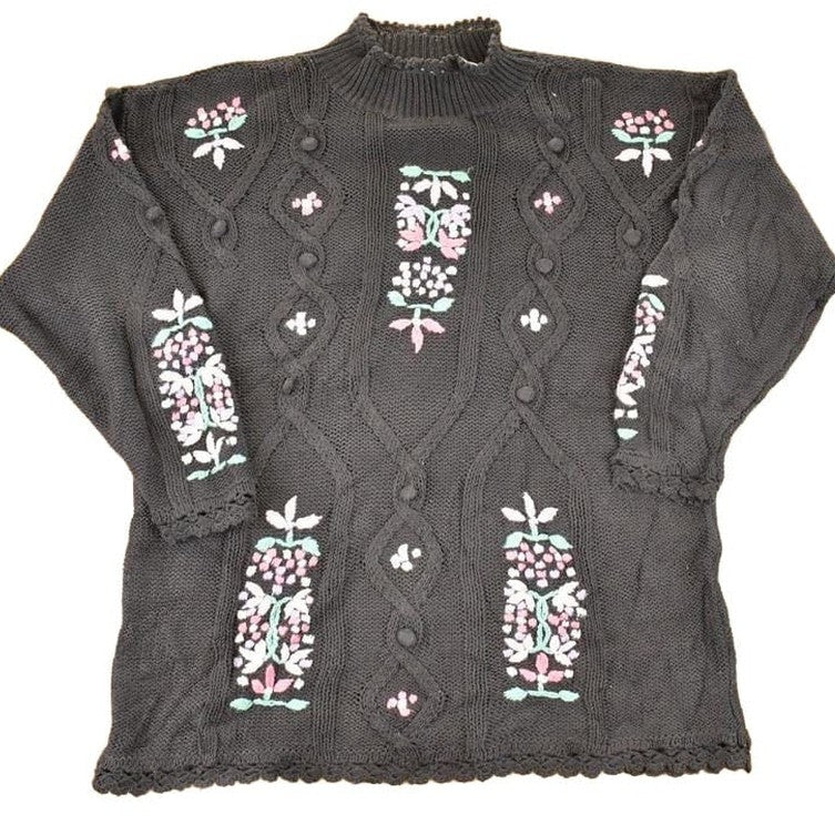 Vintage 1990s Maggie Lawrence Chunky Cable Knit Mock Neck Sweater Women's L