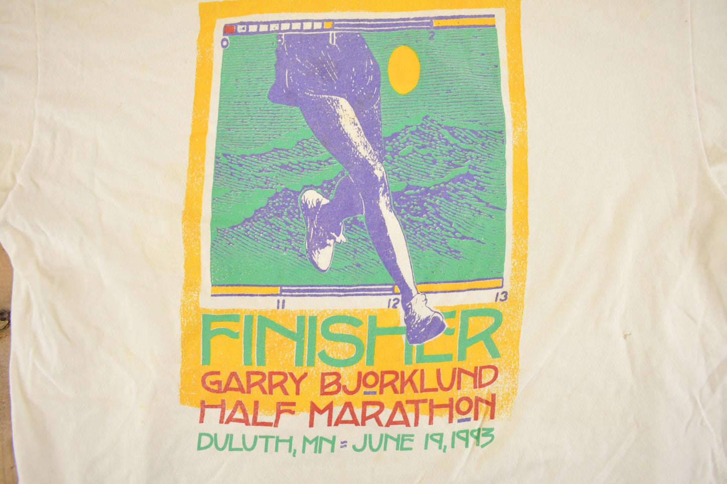 Vintage 1990s Garry Bjorklund Half Marathon Finisher Graphic T-Shirt Men's M