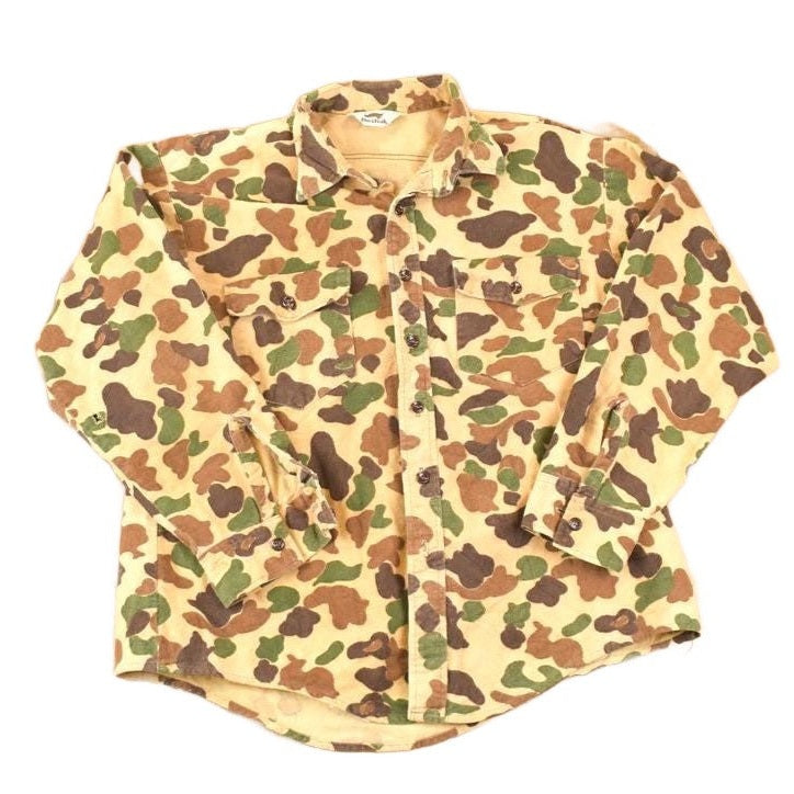 Vintage 1970s Duxbak Camo Button Up Shirt Men's L