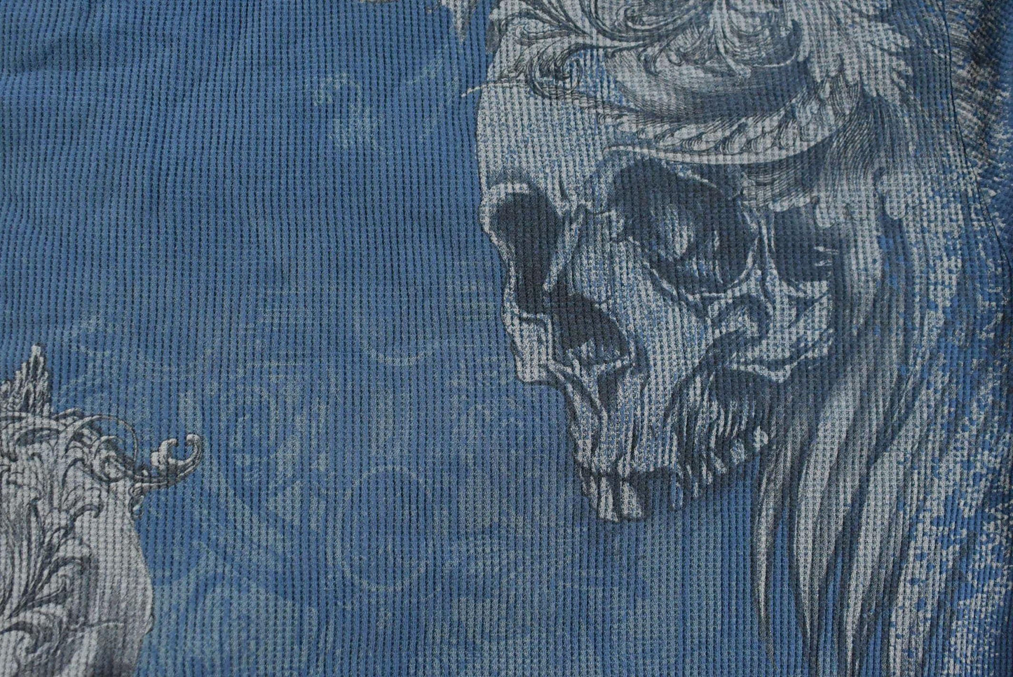 Vintage Y2K No Boundaries Goth Skull Thermal Knit Long Sleeve Shirt Men's Large