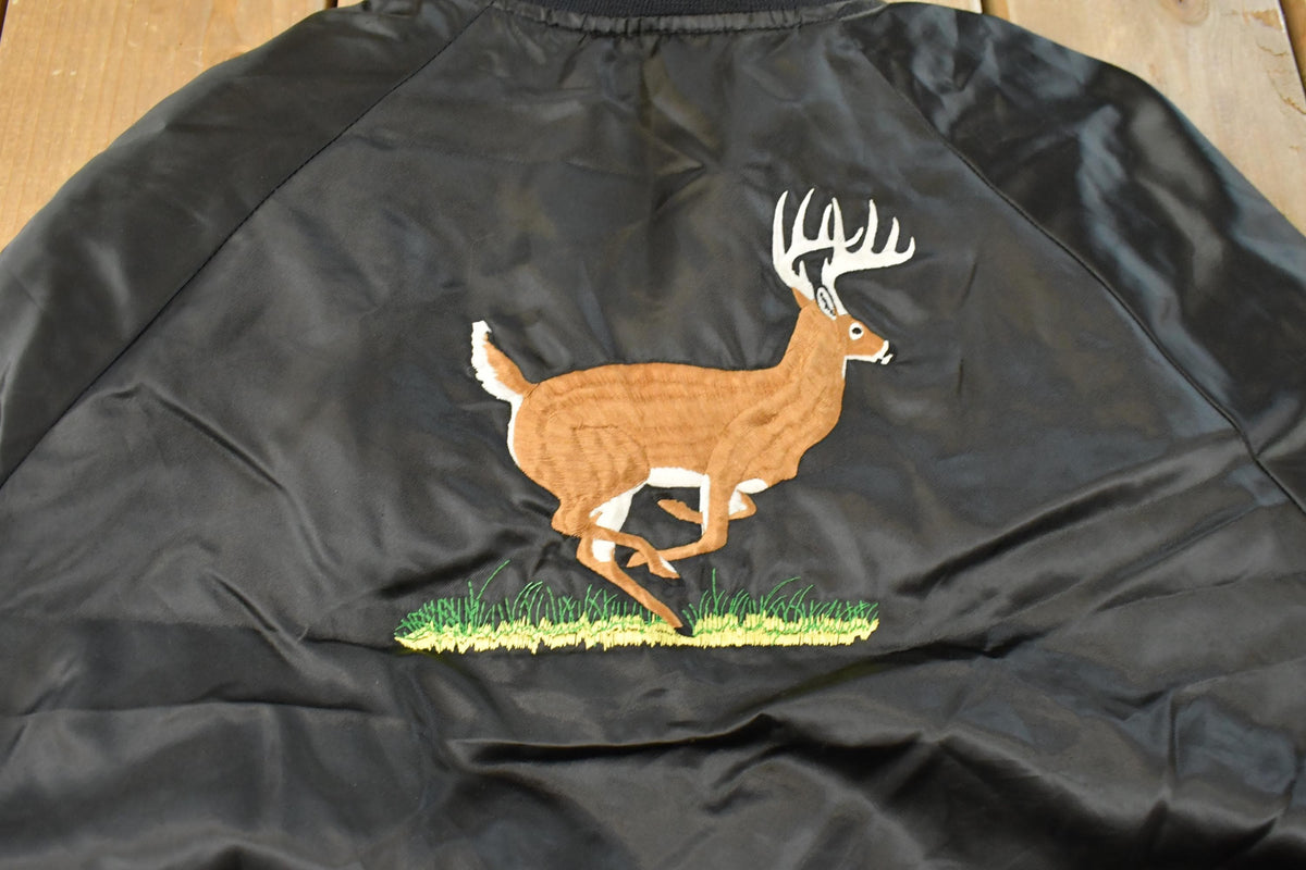 Vintage 1980s Deer Embroidered Satin Bomber Jacket Men's XL