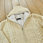 Vintage 1990s Great Northern Woolens 3D Cable Knit Hand Made Zip Up Fleece Lined Hoodie Sweatshirt Men's L