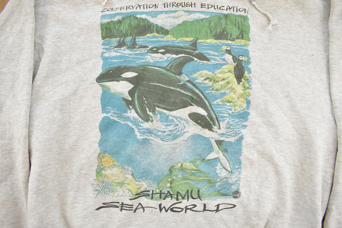 Vintage 1990s Shamu Sea World Orca Whale Graphic Crewneck Sweatshirt Men's XL