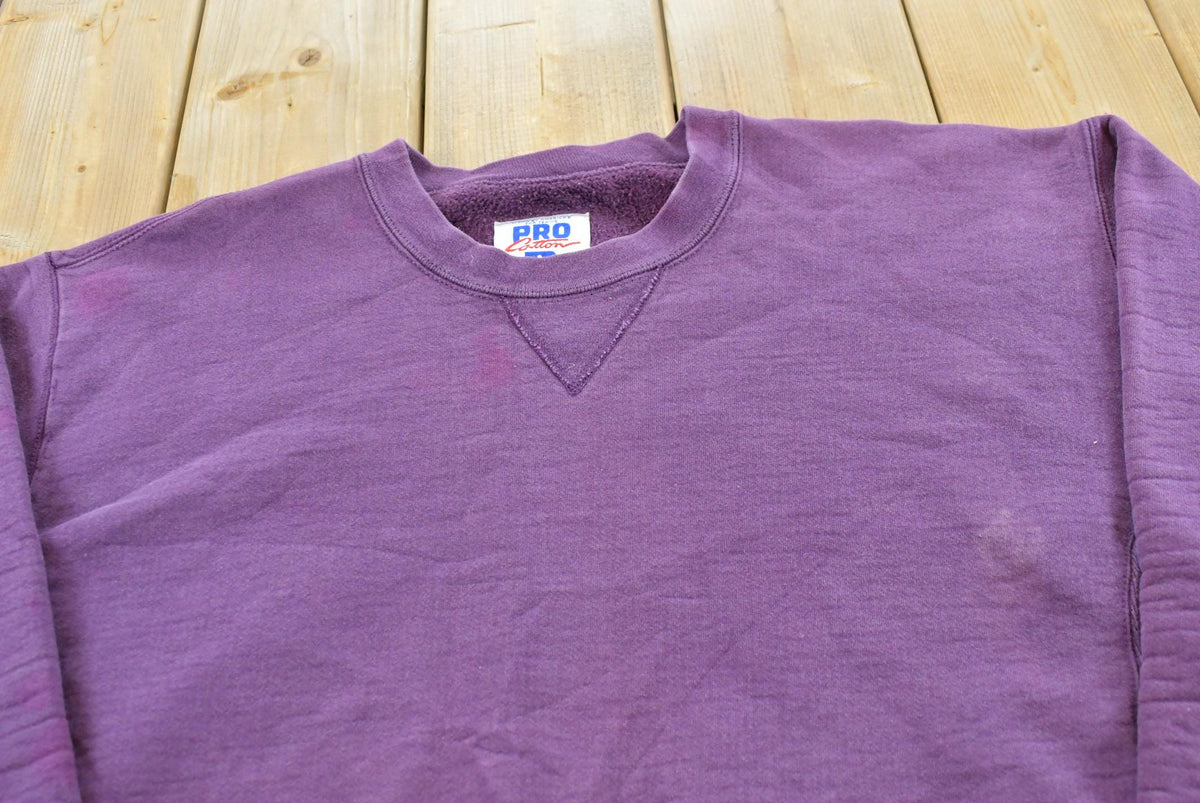 Vintage 1990s Russell Athletics Pro Cotton Purple Blank Reverse Weave Style Crewneck Sweatshirt Men's M