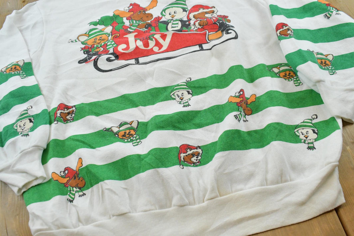 Vintage 1990s Joy Christmas Sled Animals Crewneck Sweatshirt Women's XL