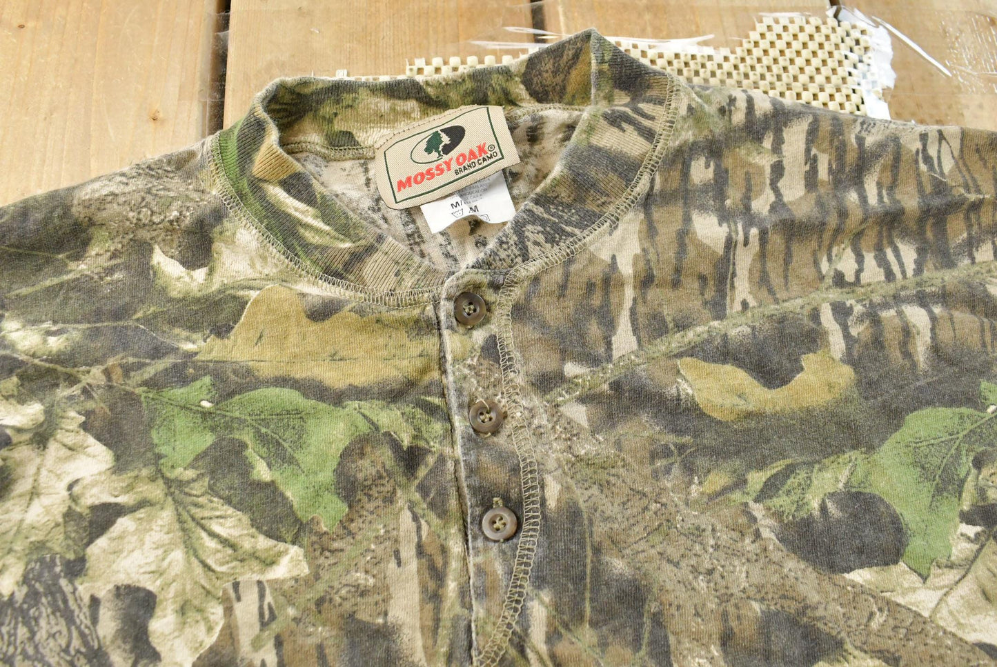 Vintage 1990s Mossy Oak Breakup Camo Collared Long Sleeve T-Shirt Men's L