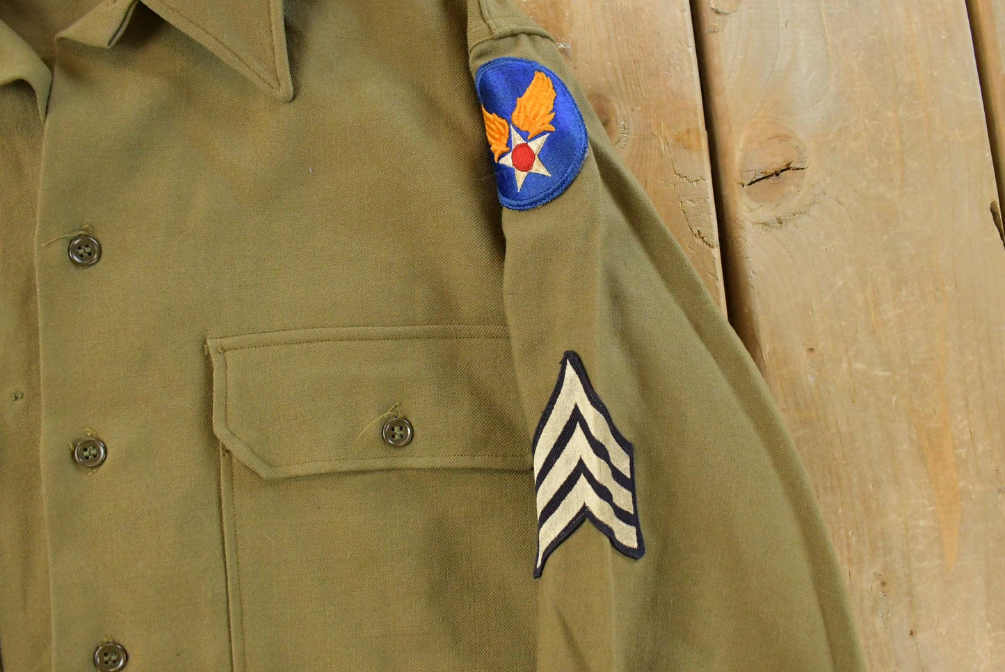 Vintage 1940s WW2 Military Air Force Wool Button Up Infantry Field Shirt Men's S