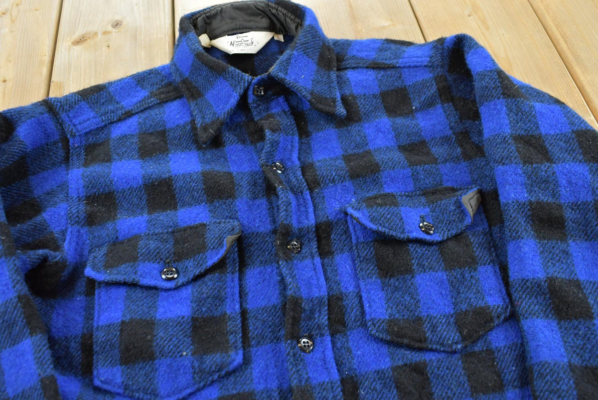 Vintage 1980s Woolrich Blue Buffalo Check Plaid Wool Shirt Men's M