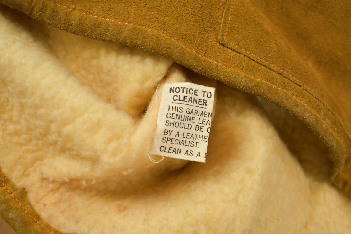 Vintage 1980s Deerskin Trading Post Western Leather Suede Sherpa Pile Lined Vest Jacket Men's M