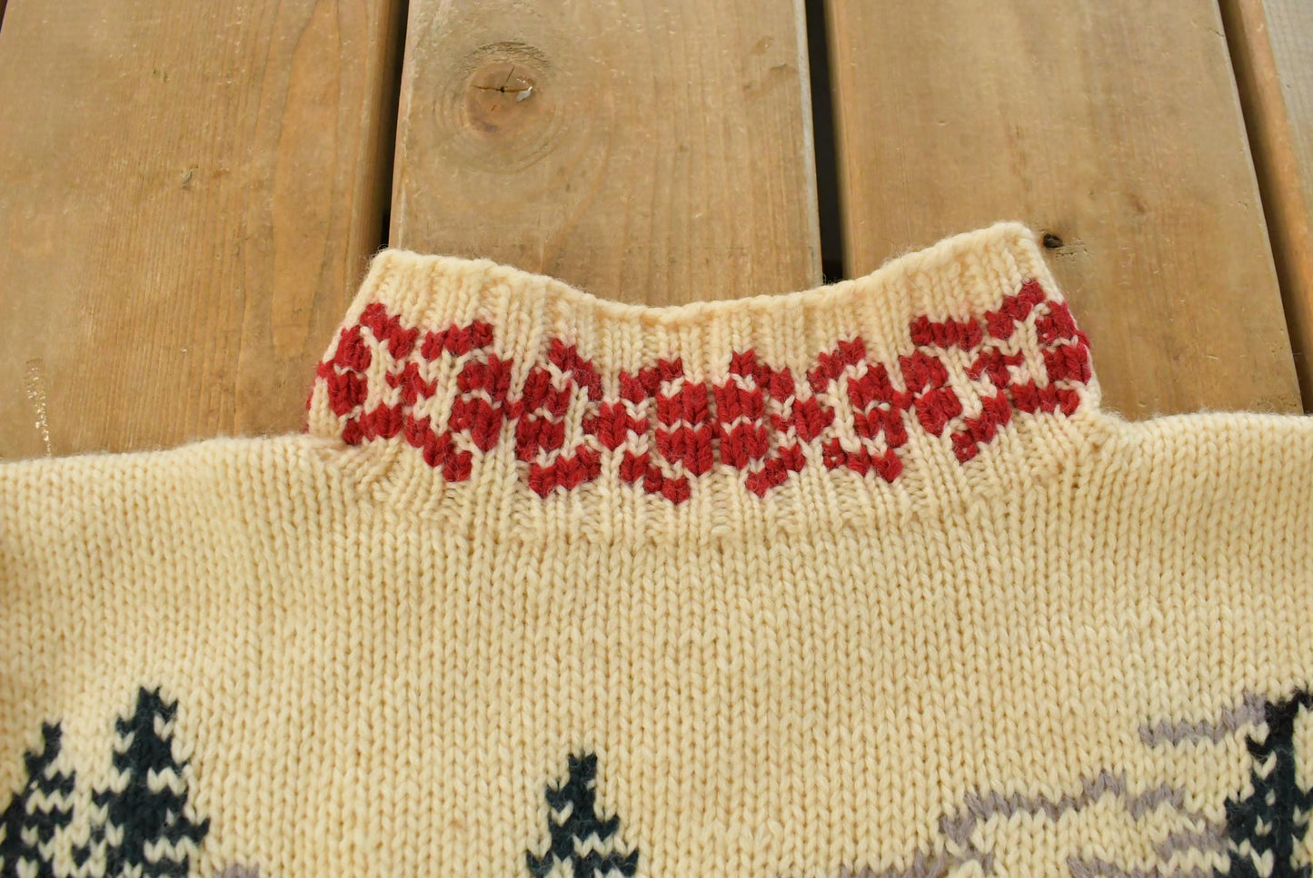 Vintage 1990s All Week Long Wool Mock Neck Winter Landscape Nordic Knit Sweater Men's M