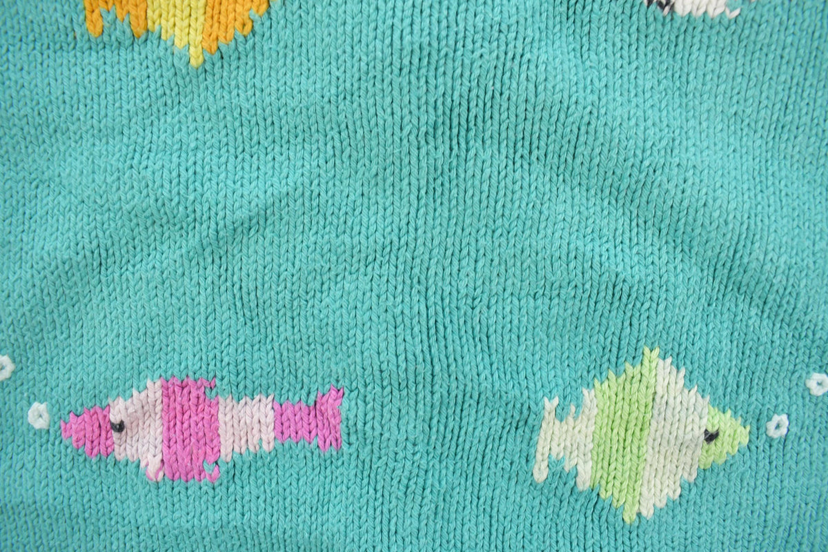 Vintage 1990s Rey Wear Fish Embroidered Knit Cardigan Sweater Youth XS