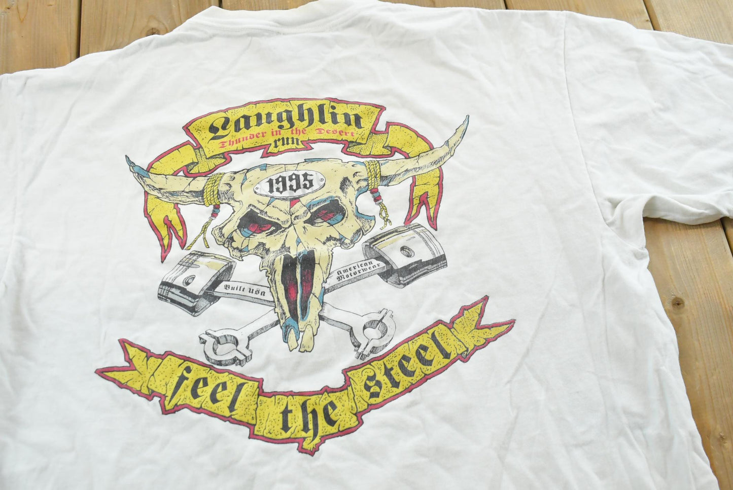 Vintage 1995 Laughlin Thunder in the Desert Feel the Steel Motorcycle T-Shirt Mens L