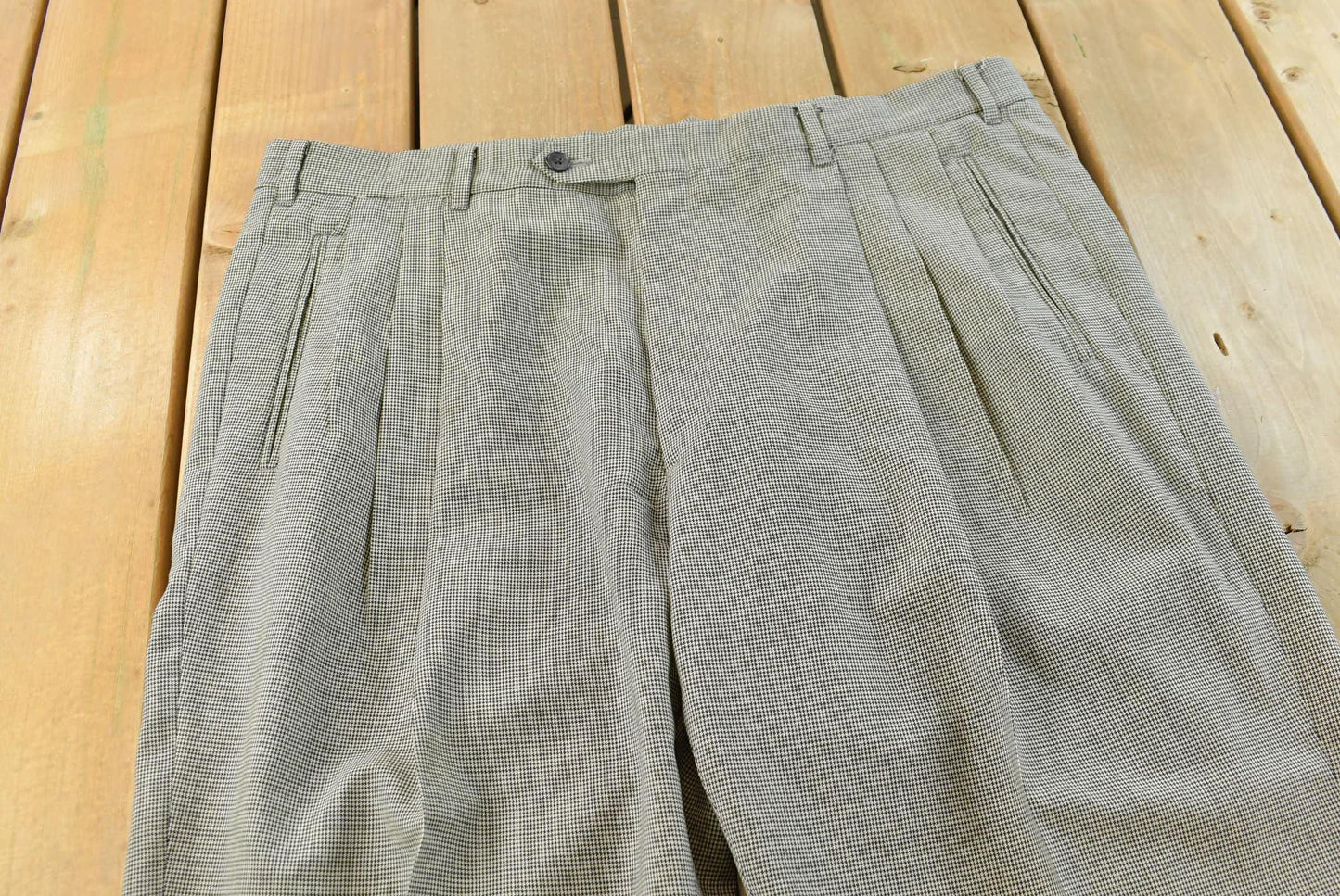 Vintage 1980s Pierre Cardin Houndstooth Pleated Wool Trousers Men's 39 x 28.5